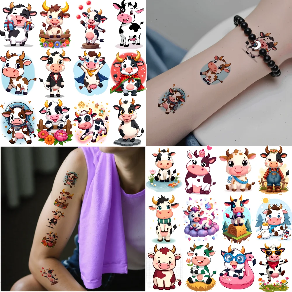 

63pcs Temporary Tattoo Cartoon Stickers Cartoon Cow Stickers Temporary Tattoo Stickers For Arms Shoulders