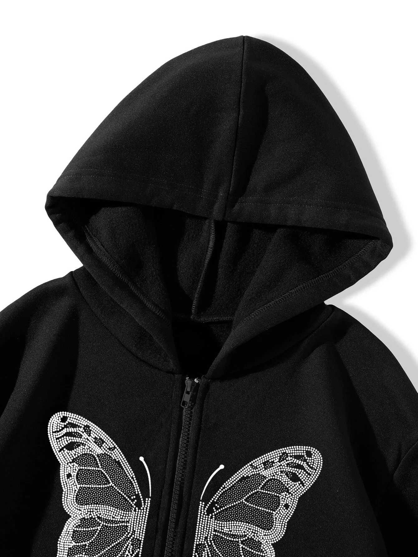 Xuanshow Herbst Winter Frauen Reiß verschluss Hoodie Sweatshirt Schmetterling lose Reiß verschluss Vorder tasche lässig Streetwear Kapuze Jacke Mantel – Detail 10