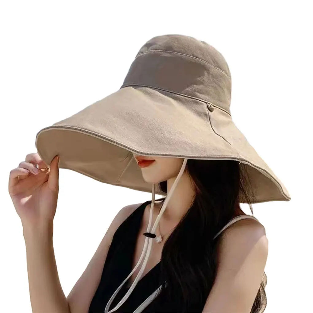 2023 New Big Brim Hat Women’s Spring and Summer Foldable Travel Sun Hat Sun Hat Solid Color Casual Fisherman Hat