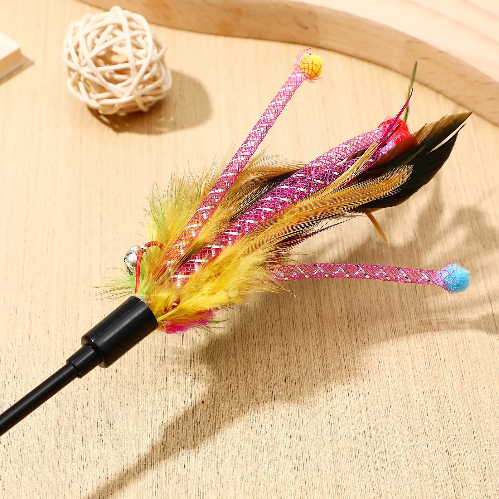 

4Pcs Cat Teaser Strip Bell Colorful Anti-Skid Handle Enhance Kitten Activity Interactive Play Cat Teaser