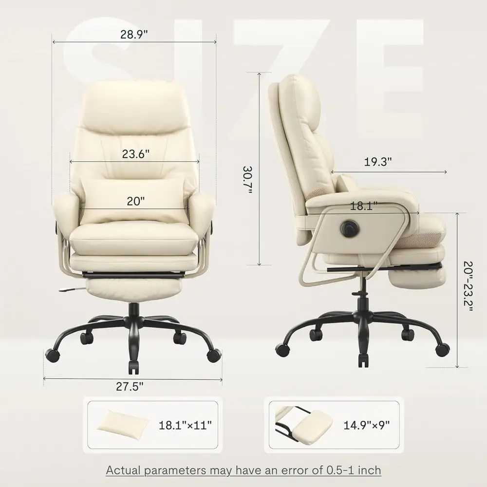 Regulowane krzesło leżakowe z kółkami, 90-165 ° Podparcie lędźwiowe, odpowiednie do domu, biura i sypialni, beżowy skóra ekologiczna