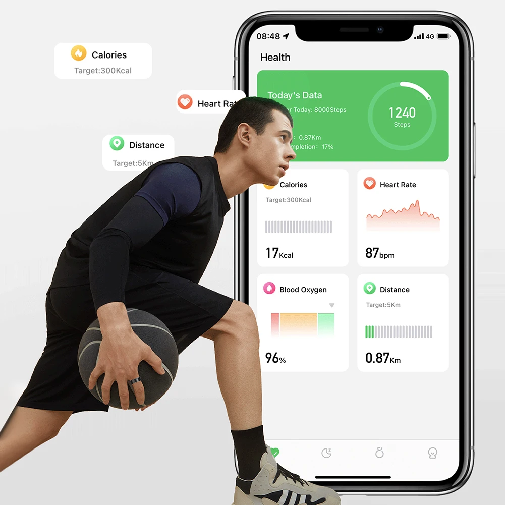 Смарт-кольцо с пульсометром, оксиметром, монитором сна