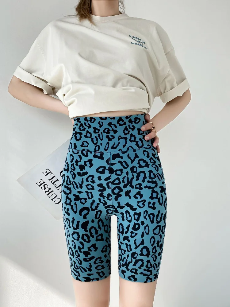 High Waist Yoga Pants Women's Summer Thin arkskin Print Sports Fitn Five-Quarter Length Riding Pants Elastic Nylon Spandex