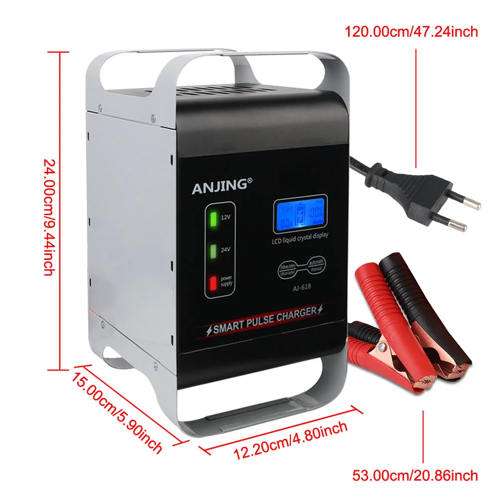 Pulse Repair Intelligent For Lithium Lead Acid Batteries Car Battery Charger EU Plug High Power 12V/24V Fully Automatic 600W