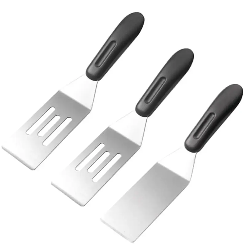 

Набор мини-лопаток из нержавеющей стали ABBP с нескользящими ручками, предназначенный для приготовления пищи, выпечки и сервировки — в комплекте 3 штуки.