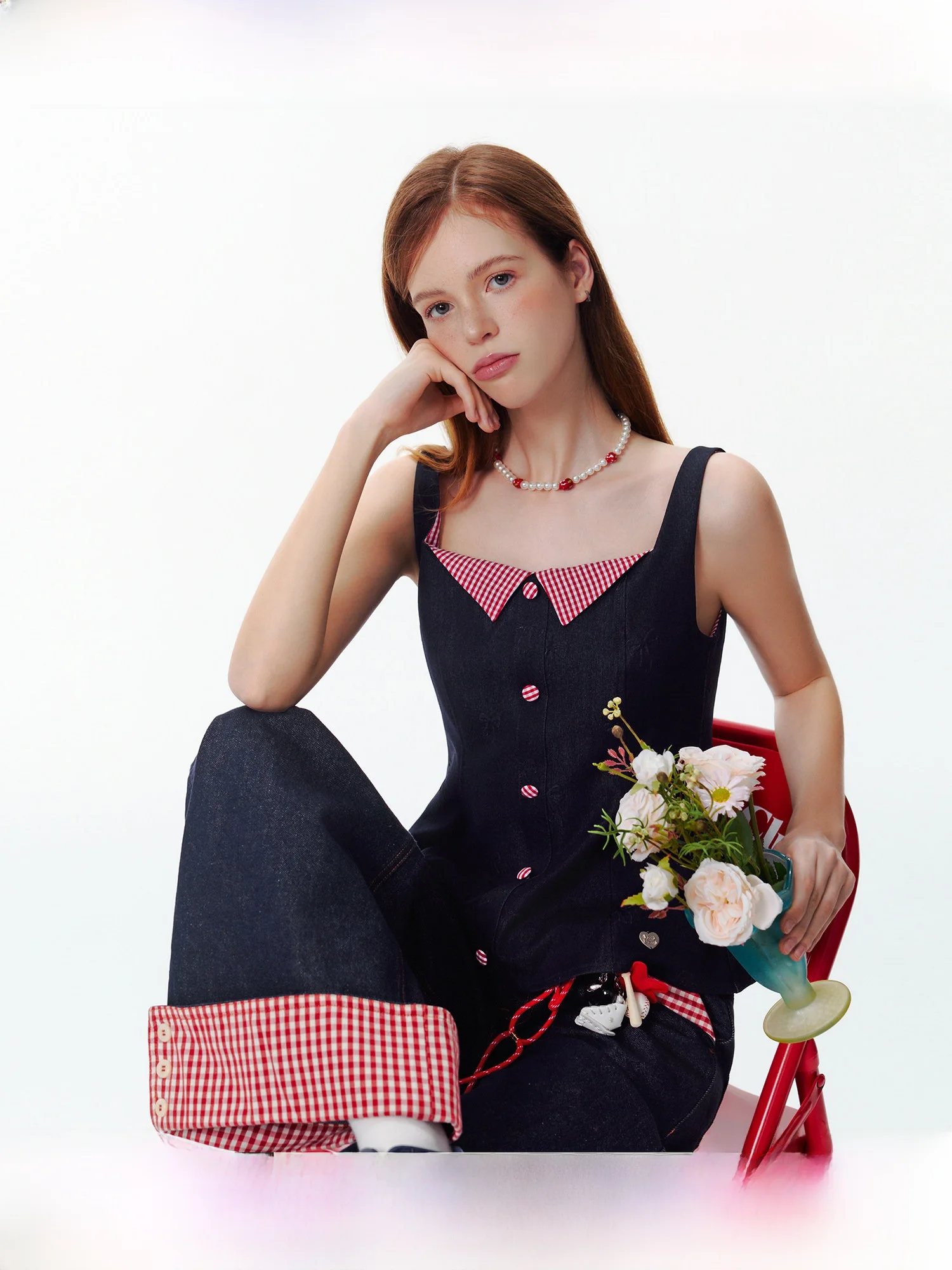 

WhyBerry Summer Berry Cheese Color Blo Plaid Contrast Sweet Cool Sle Vest Strap Top Women's Faion Original Design Cotto...