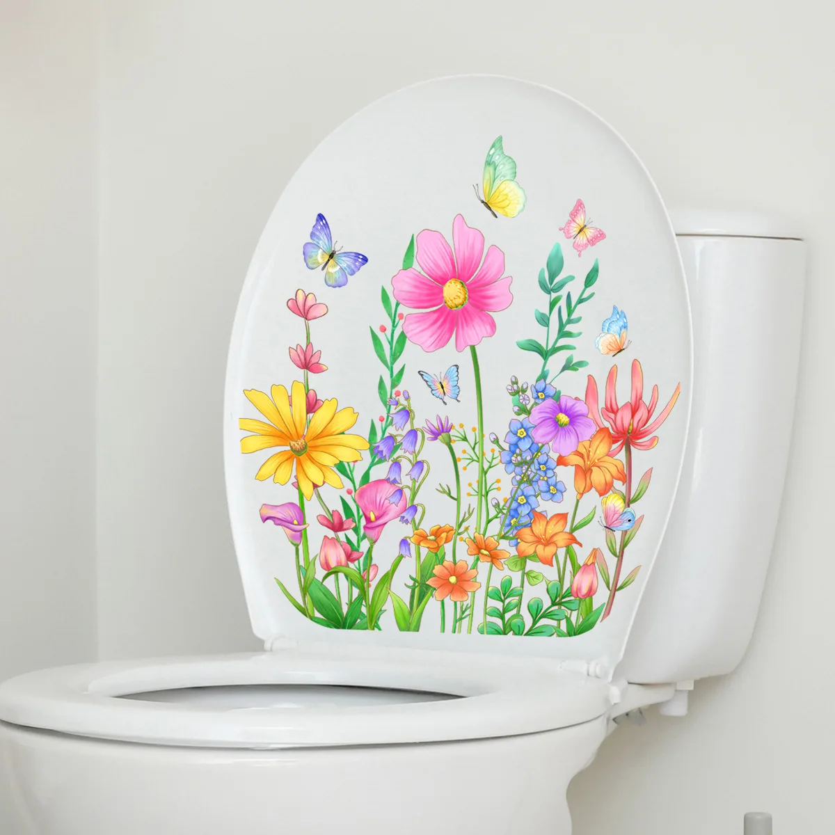 25*30cm Plant Flower Color Flower Toilet Sticker Bathroom Toilet Sticker Barrel Cover Decorative Wall Sticker Wallpaper Ms6314