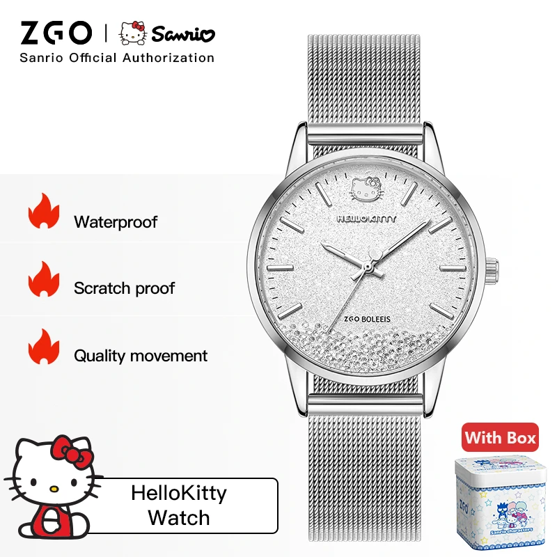 Zgo X Lil\' hellokitty cinnamon rose gold light luxury waterproof quartz watch for female student 2361