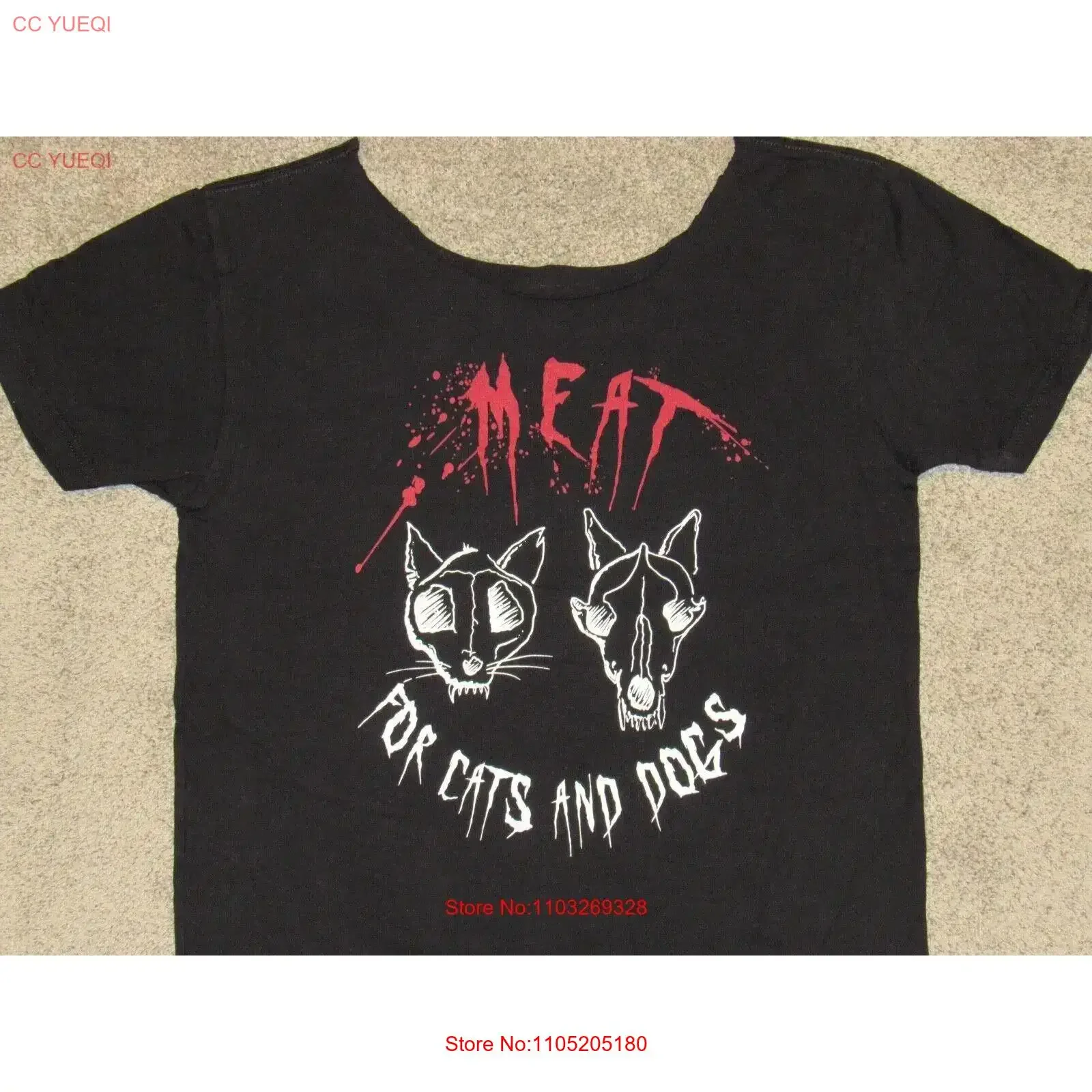 MEAT Bloody Dog Cat Skulls T SHIRT Mens S M Portland Pet Food Store Horror Art vintage Washed Breathable Versatile Stretched