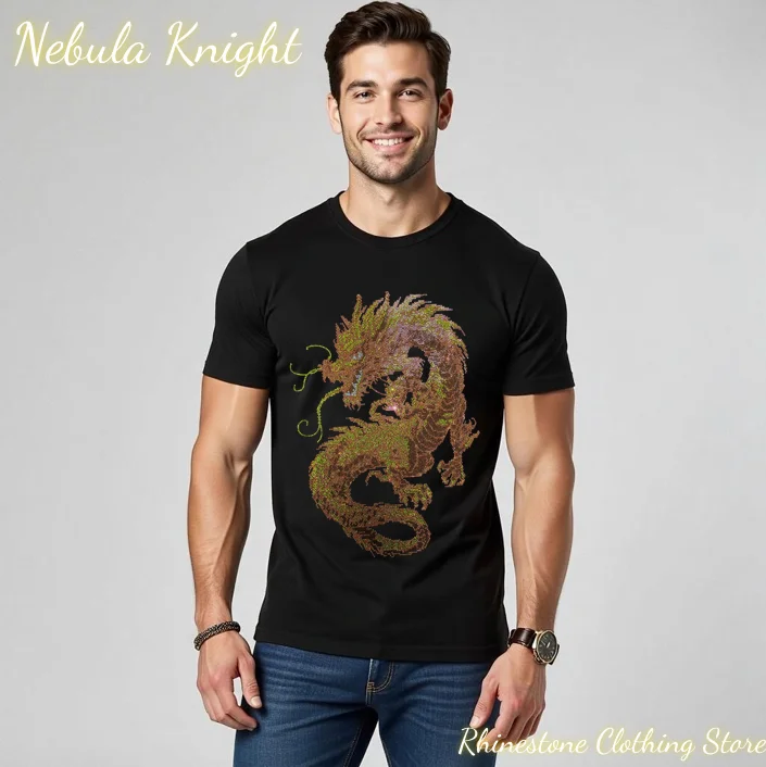 Luxury Crystal Rhinestone Men T-Shirt Pure Cotton O Neck Short Sleeve Soft Summer Streetwear Casual Tops
