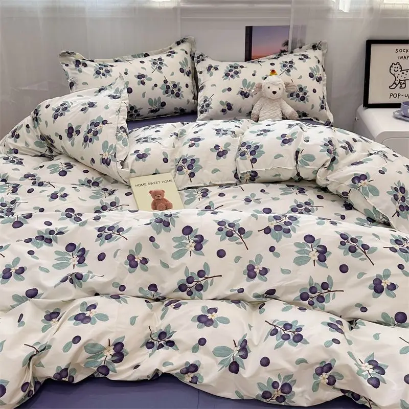 Imagem -02 - Moda Duvet Cover Conjunto para Meninos e Meninas Folha Plana Fronhas Cama de Linho Bonito Twin Queen Size Ins Primavera Novo