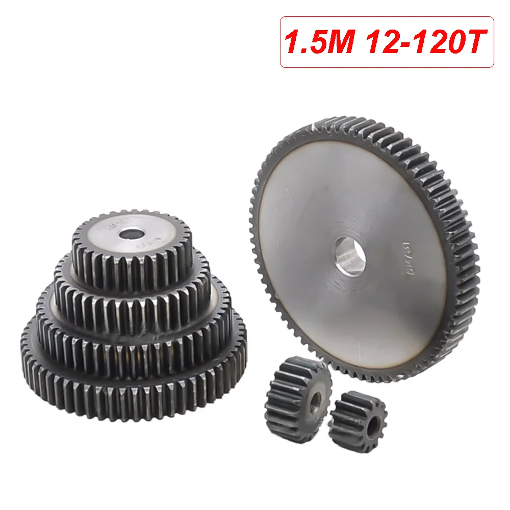 1.5 Mod Spur Gear 1.5M Pinion Gear 1.5 Motor Transmission Accessories 12/13/14/15/16/17/18/19/20/21/22/23/24T-27 Teeth 45# Steel