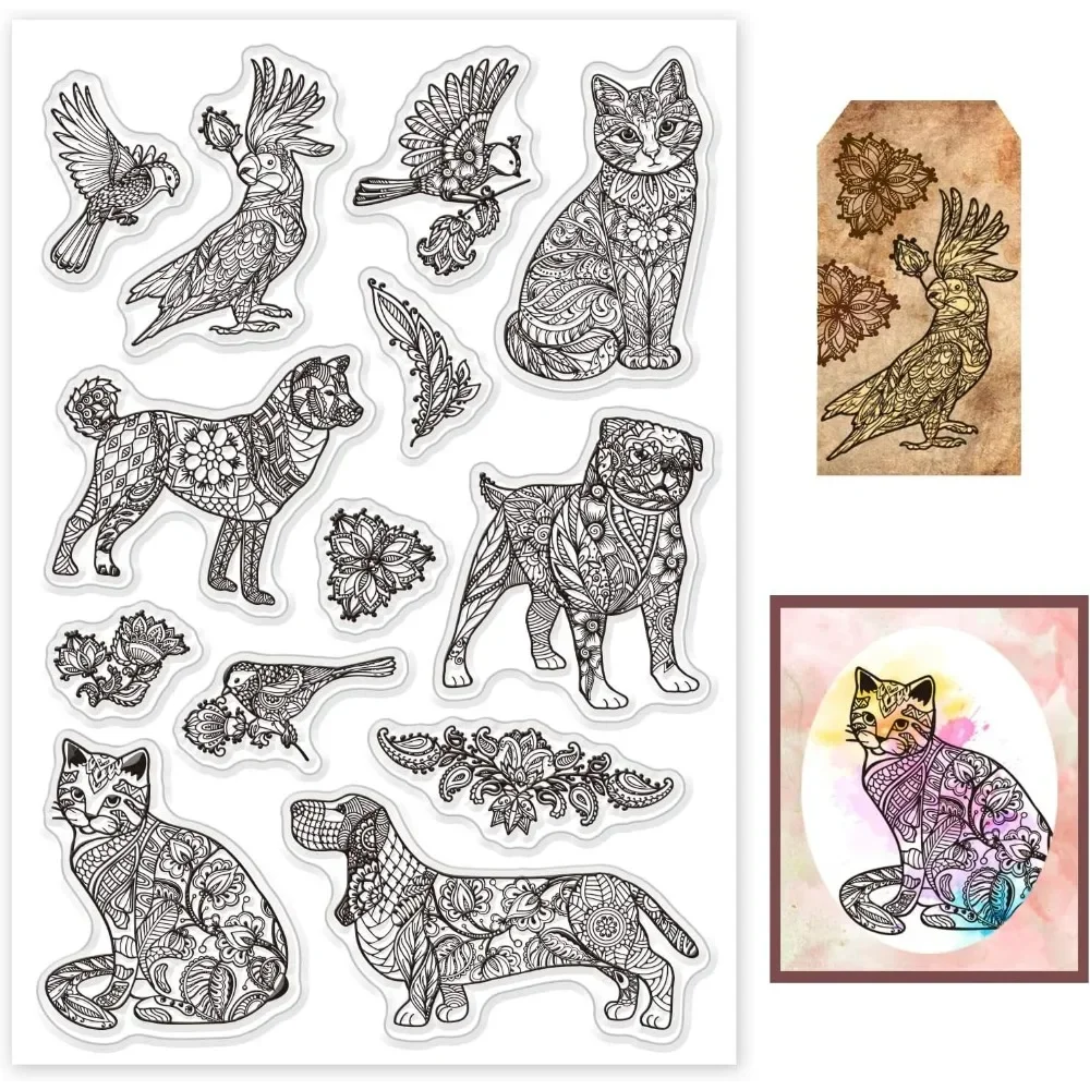 Pattern Pets Clear Stamps for DIY Scrapbooking Dogs Cats Birds Silicone Stamp Seals Transparent Stamps for Cards Making Photo