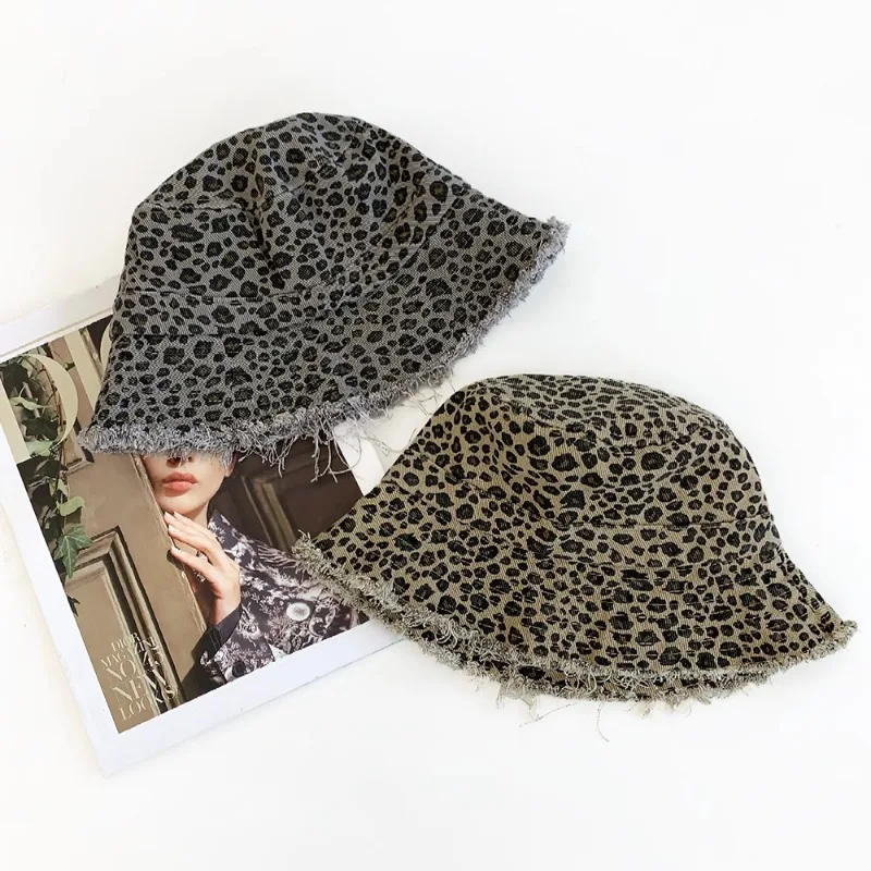 American Retro Leopard Print Bucket Hats for Women Show Face Small Spring and Summer Casual Versatile Sunscreen Basin Caps Men