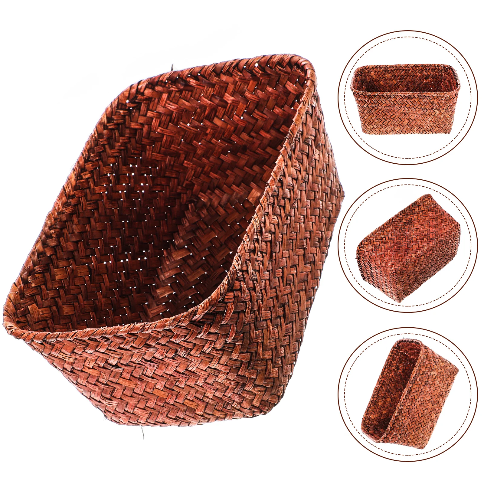 

1pc Desktop Storage Basket Weave Container For Keys Wallet Sundries Organizer Home Office Portable Compact Design Storage