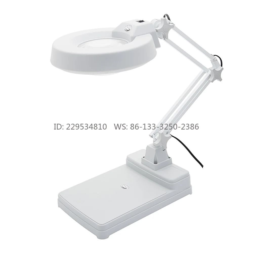 LT-86C Adjustable Desktop Magnifying Glass Lamp Long Arm Light on/Off with LED Light Plastic Magnifying Glass 5X, 10X, 20X