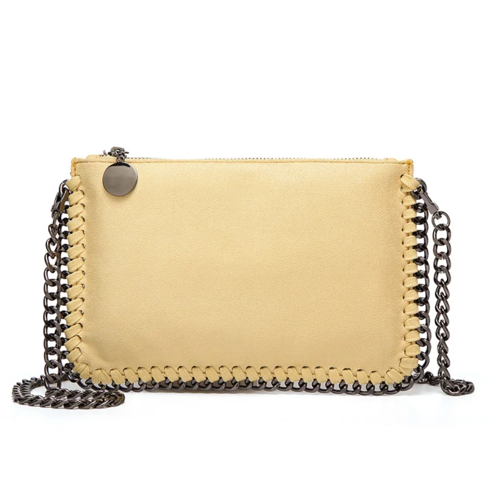 Solid Color PU Crossbody Bags Luxury Designer  Metal Plate Braided Chain Shoulder Handbags Vintage Versatile Ladies Sling Bag