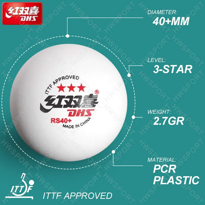 كرات تنس الطاولة DHS RS40 + العلامة التجارية الجديدة المعتمدة من ITTF كرات بينغ بونغ PCR البلاستيك تكنولوجيا منخفضة الكربون