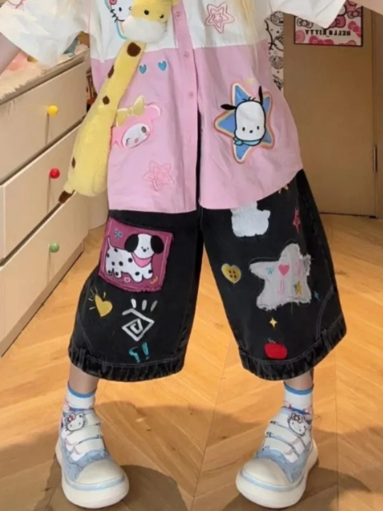 Giappone Kawaii Pantaloni di jeans Donna Dolce Harajuku Vintage Capri Jeans Ragazza carina Kpop 2000s Elegante Grunge Y2k Streetwear Bottoms