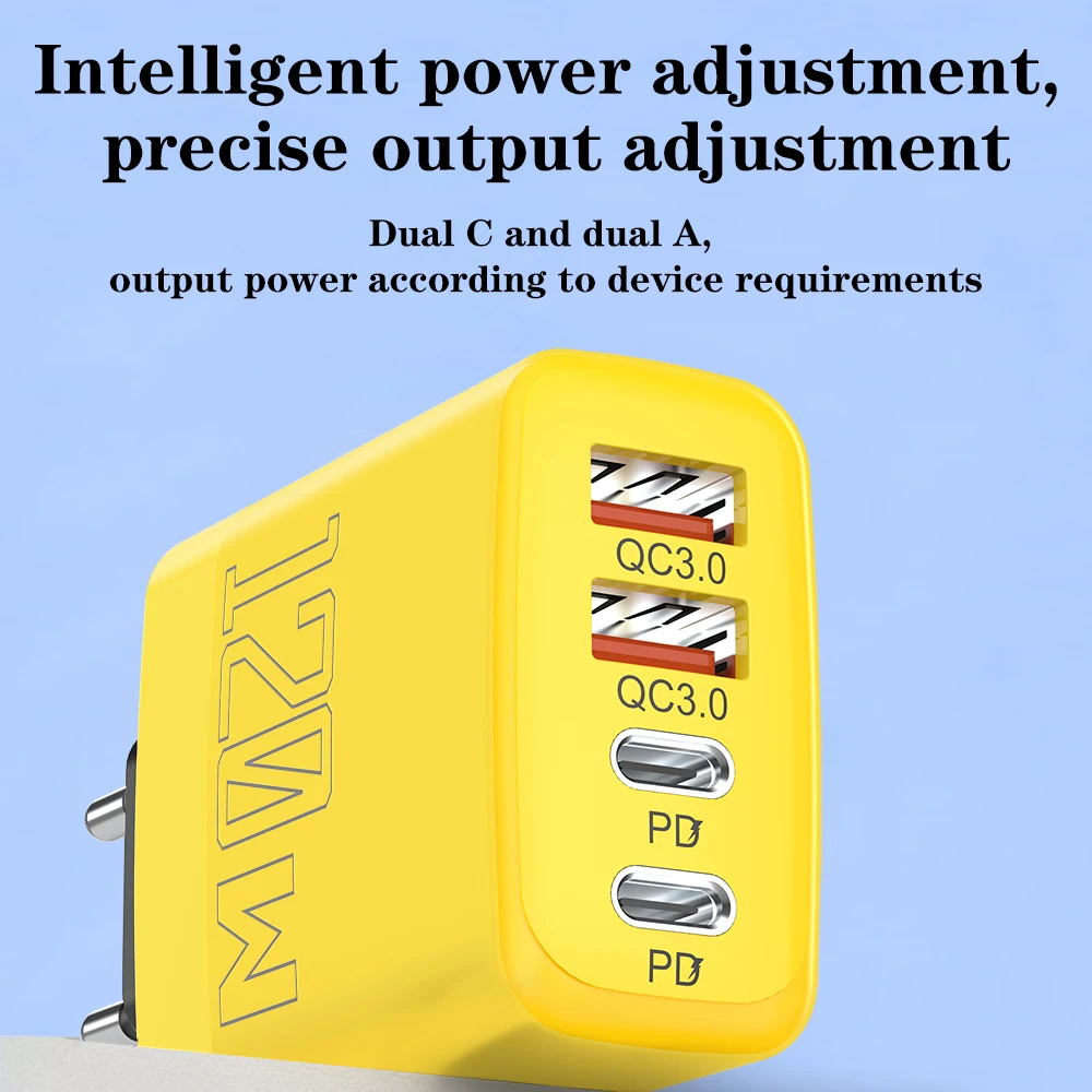 120 واط 4 ميناء شاحن يو اس بي نوع C شحن سريع شاحن محول الطاقة متعدد ميناء شحن سريع 3.0 الاتحاد الأوروبي/الولايات المتحدة/المملكة المتحدة التوصيل السفر الجدار شاحن #4