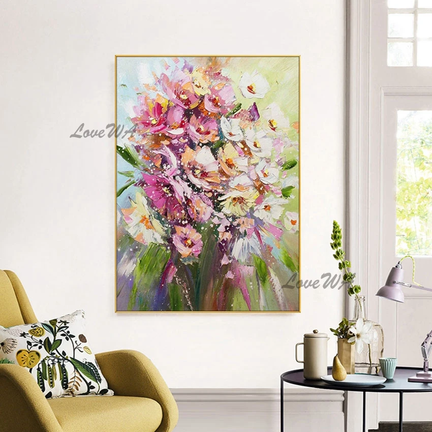 

Brightly Colored Modern Flower Oil Painting Wall Art Dropshipping Canvas Home Decoration Living Room Wall Picture Unframed