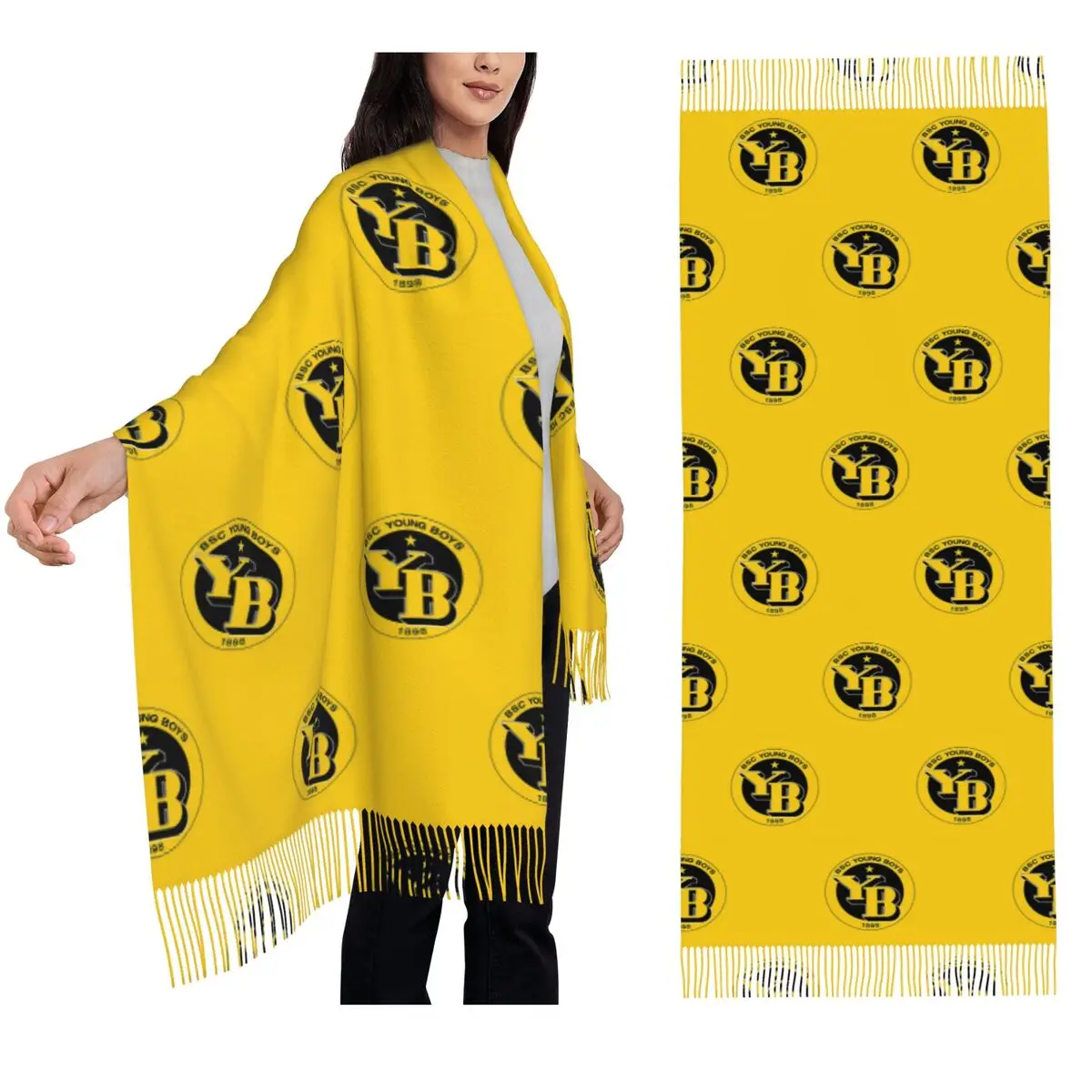 

BSC Young Boys Swiss Football Sports Fans Bern Scarf Tassel Scarves for Women Shawls and Wraps Large Fall Winter Shawl Wrap