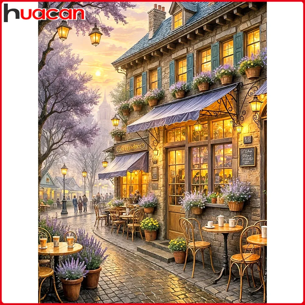 Huacan DIY Diamant Malerei Straße Gebäude Blume Diamant Mosaik Landschaft Komplettset Dekorative Gemälde