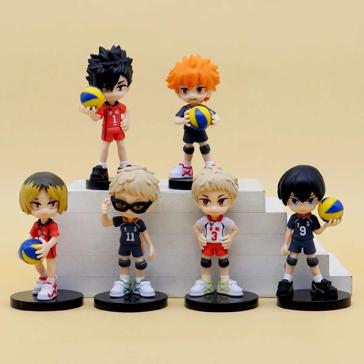 

6pcs Cute volleyball juvenile mini Statue model.PVC material.Desktop decoration Collection handmade model.toy gift birthday gift