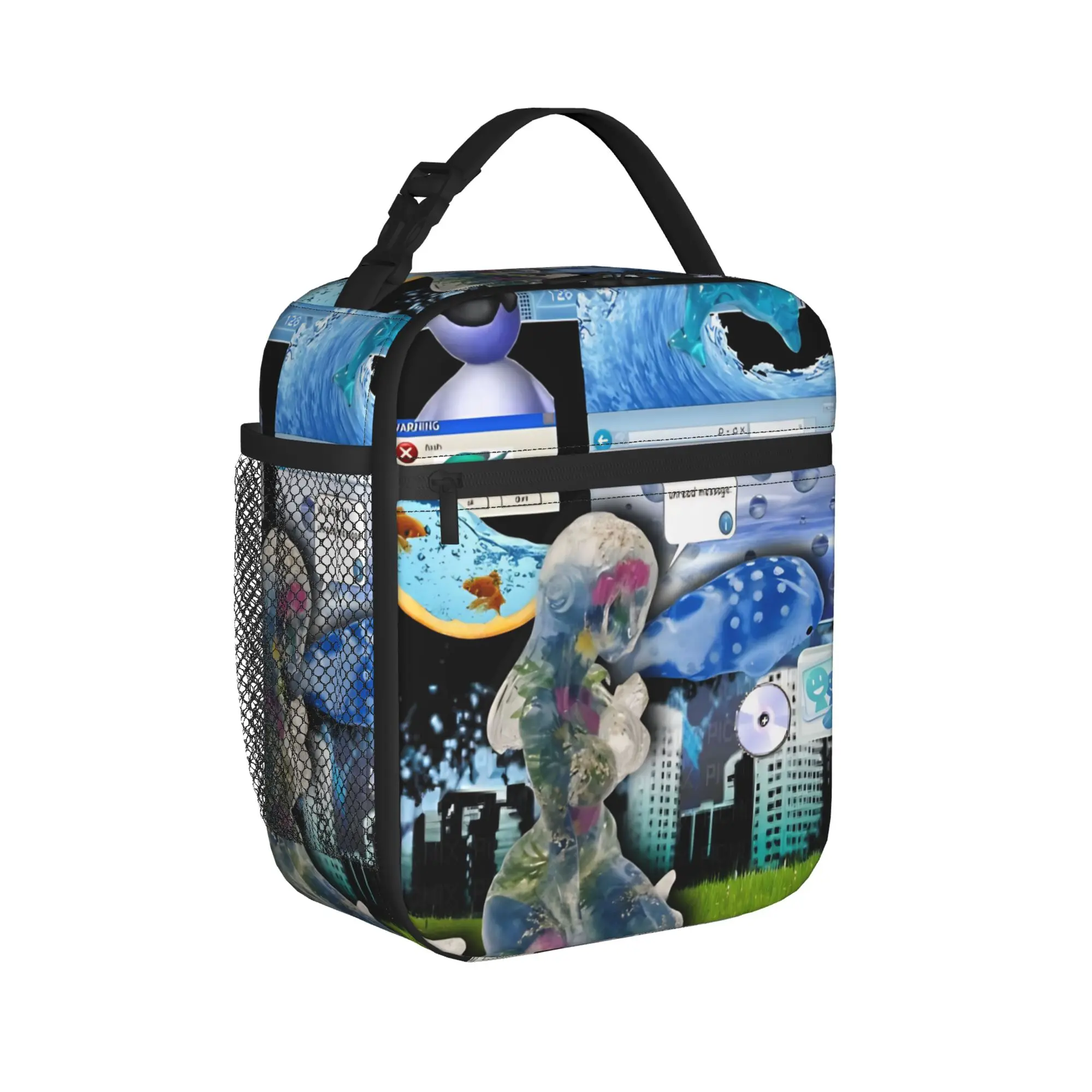 Frutiger Aero World Vaporwave Lunch Bag  Cute Lunch Box Outdoor Picnic Portable Insulated Tote Food Bags  Print Cooler Bag