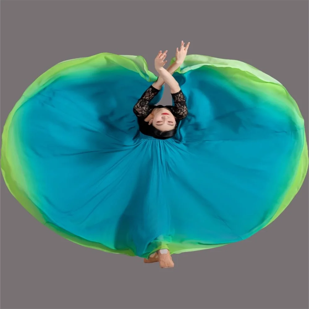 Gradient color dance dress, classical dance big swing dress 720 Degree flamenco Dance costumes ballroom dance long skirt
