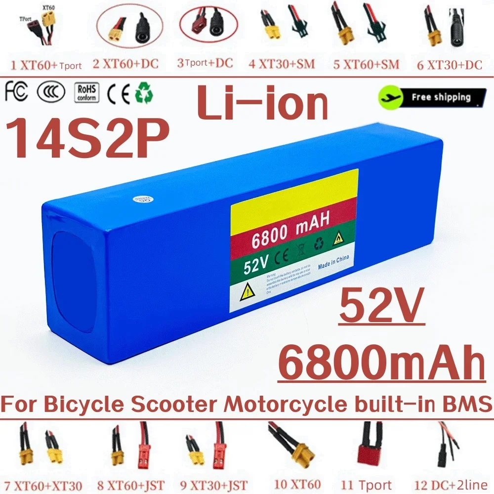 

100% original 18650 14S2P Li-ion Battery Pack 52V 6800mAh Rechargeable Battery For Balance Car, Bike, Scooter, Tricycle Battery