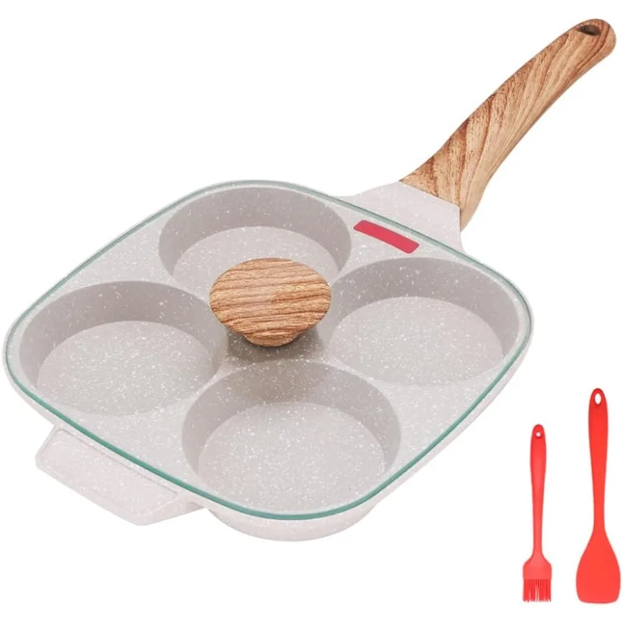 

Сковорода для яиц Сковорода для жареных яиц Сковорода для яиц с крышкой Антипригарное покрытие 4 чашки Блинная сковорода Плита из алюминиевого сплава для завтрака Газовая плита и в