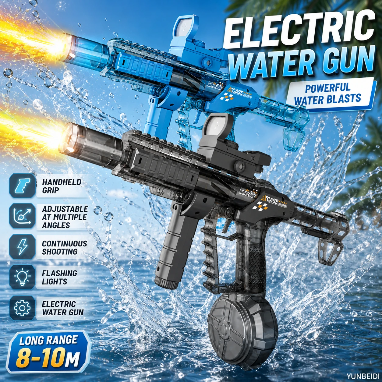 Electric Water Gun with LED Light Large-capacity Long-range Shooting Water Gun Summer Outdoor Game Toy Children's Adults' Gift