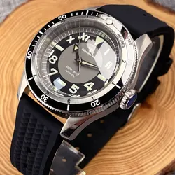 Tandorio Waterproof Watch Men Dome Sapphire Crystal Roman Numbers 120 Clicks Bezel NH35 Movt Silicone Band Grey Dial