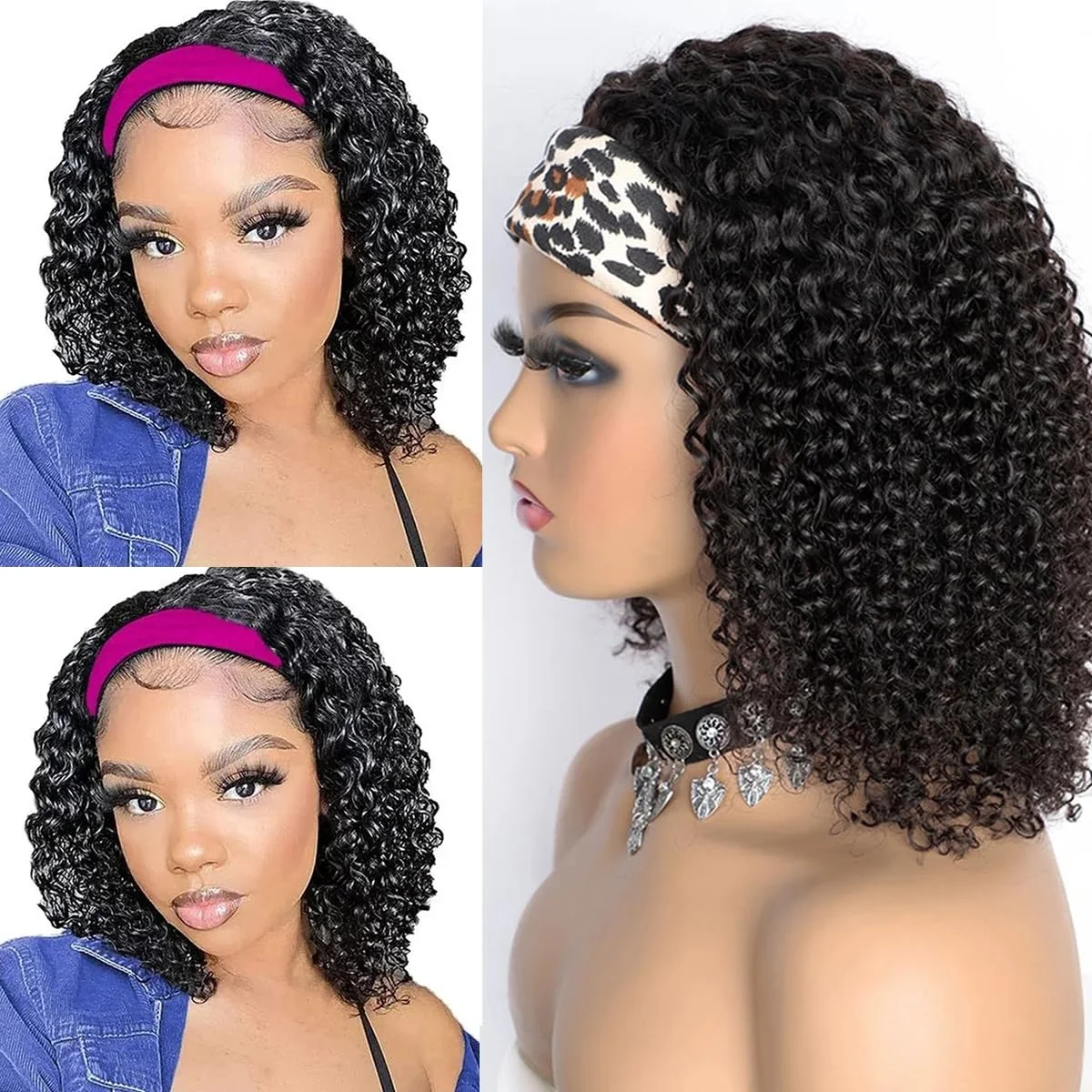 

Curly Headband Wig Hair Water Wave Natural Hair Women's Headband Wig Deep Wave Machine Made No Lace deep Curly Headband Wig wigs