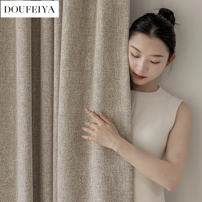 Custom Size Modern Simple Chenille Luxury Blackout High Weight Fabric Curtains for Living Dining Room Bedroom Window Decor Door