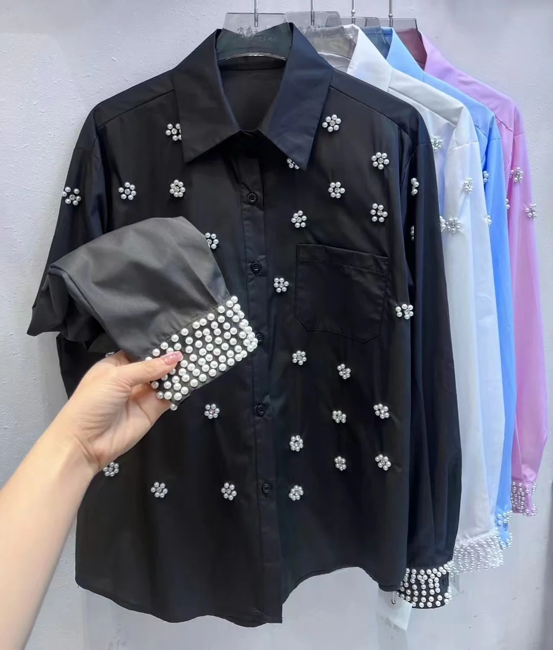 Luxury Beading Embroidery Blouses Shirts Women 2024 Button Up New In Long Sleeve Shirts Fashion Causal Tops Camisas De Mujer