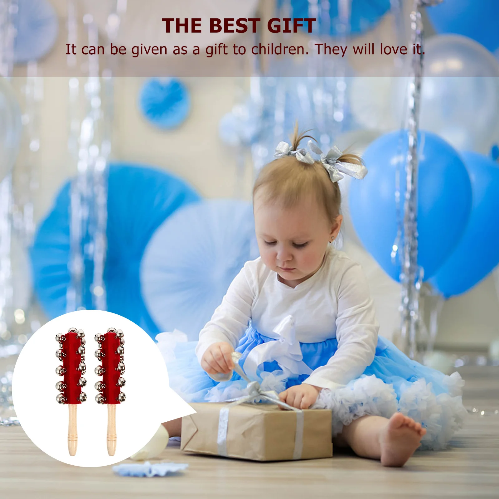 2Pcs Child Percussion Handhold Jingle Bell Sticks Lightweight Musical Instrument Early Brain Coordination Development