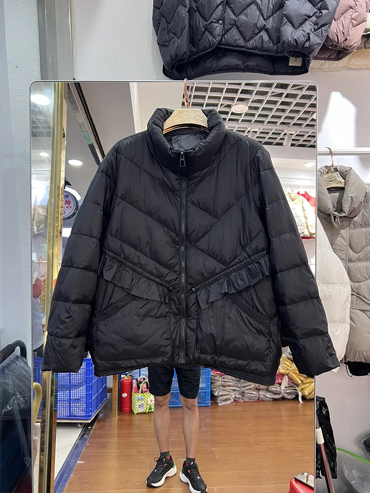 2025 Winter Neue Daunenjacke für Damen, kurzer Stil, koreanischer Stil, Spitze, Stehkragen, lässig, vielseitig, weiße Ente, Daunenmantel