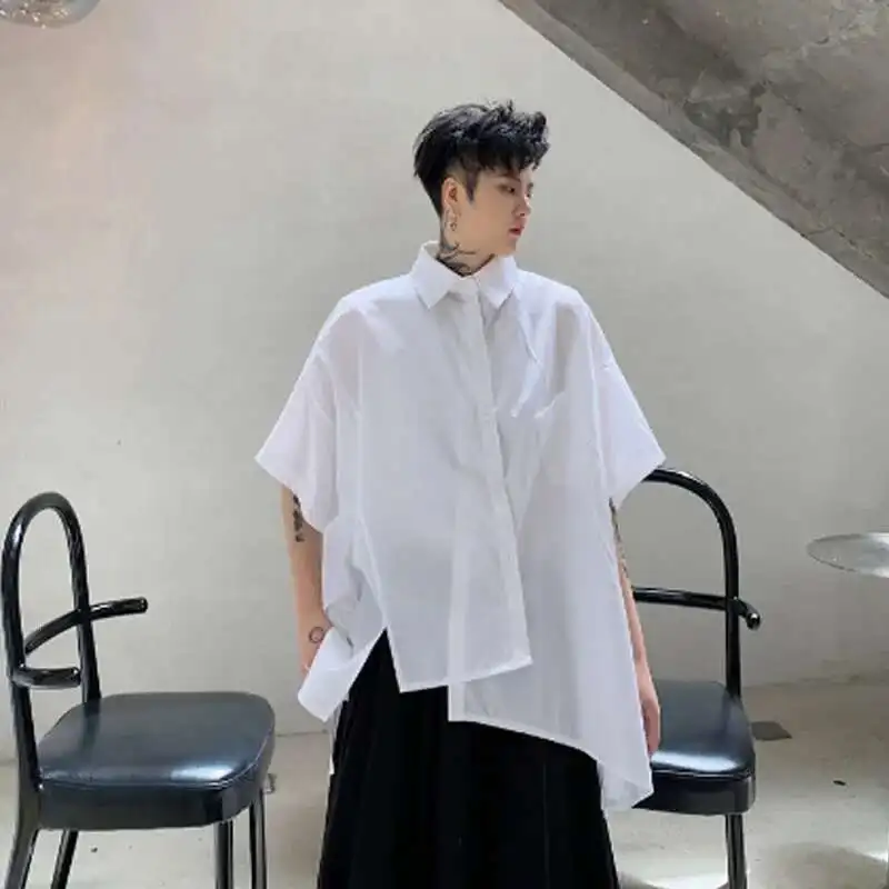 Men Shirts Black Asymmetric Hip White Oversize Style Design Japan Hop Punk Blouse Male Vintage Casual Street Wear Camisa