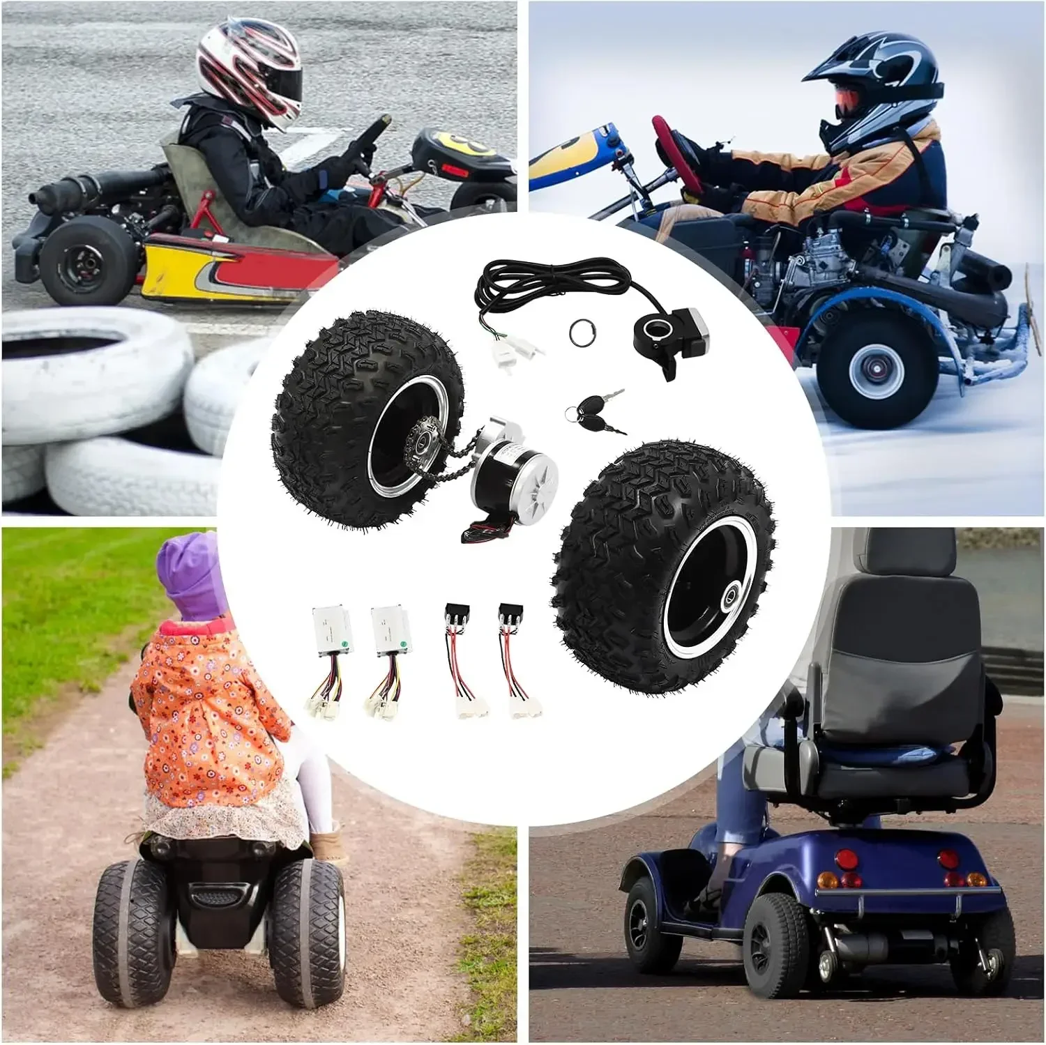 24V 250W Dual-Wheel Electric Unicycle 10-Inch Motor-Driven Air Wheel Conversion Kit with Thumb Control for Small Go-Karts