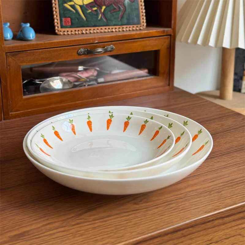 لطيف الجزرة العظام الصين لوحات المنزلية 7 ~ 8 بوصة Overglaze اللون تعميق طبق مستدير جديد الإبداعية الجمالية أدوات المائدة المطبخ #5