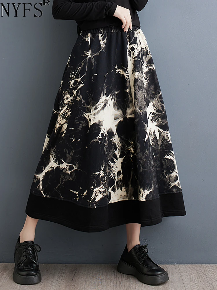 

NYFS 2024 Spring New Woman Skirt Female A-line Skirt Elastic Waist Fashion Casual Print Long Skirt