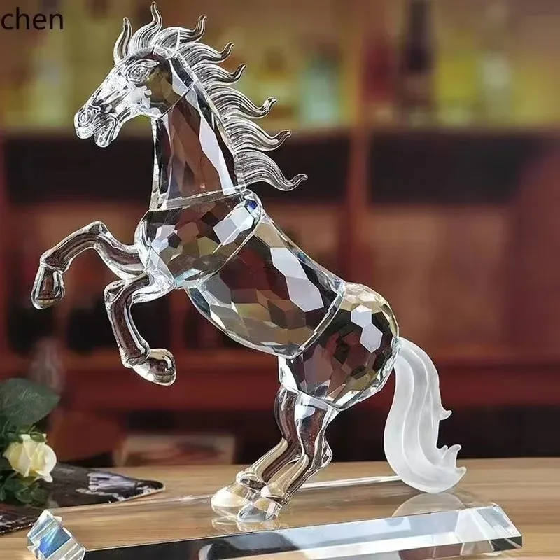 Bj-1Crystal Horse Ornament Zodiac Horse Success Home Study Office Desk Decoration