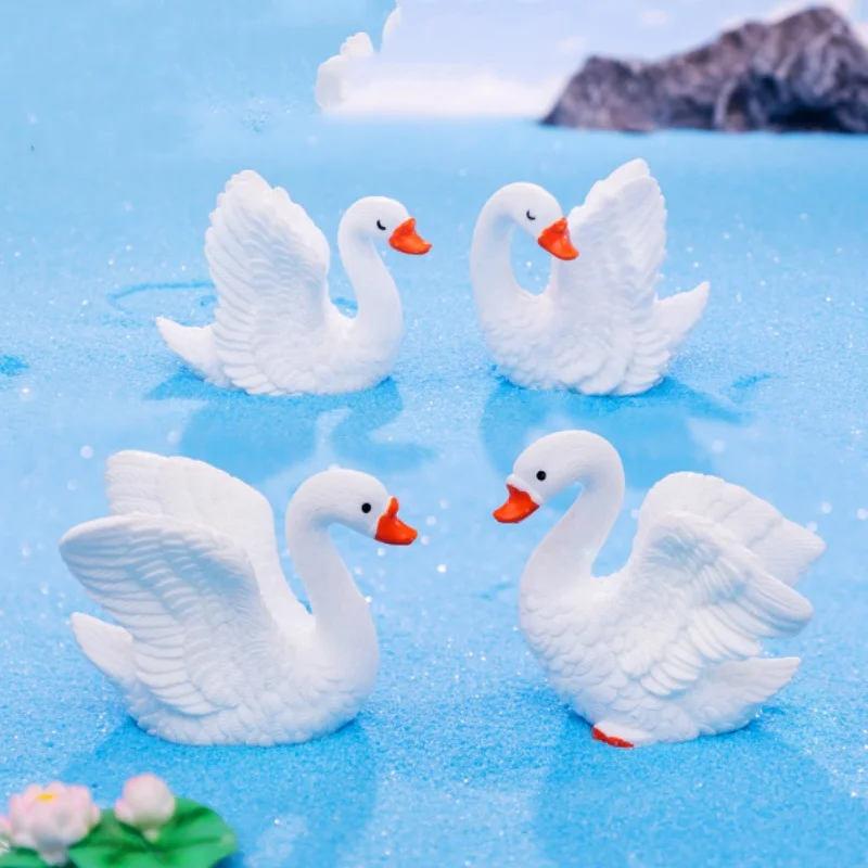 2pc Swan Lover Animal Gift Wedding Decoration Resin Craft Miniature Figure Tiny For Bonsai Microlandscape Fairy Garden Decor