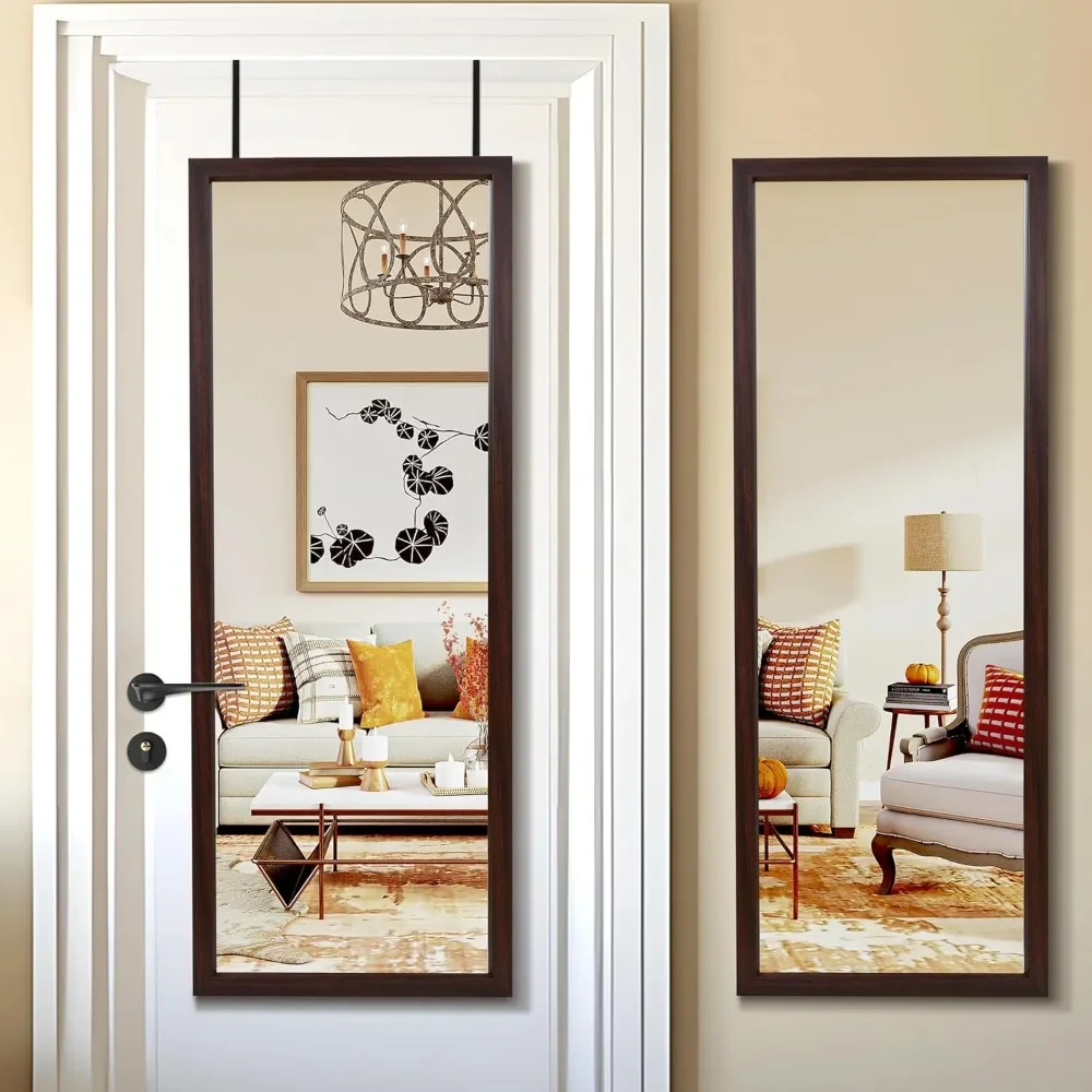 Full length mirror, stylish frame floor mirror full length door decorative mirror vertical wall mirror with 2 detachable hooks