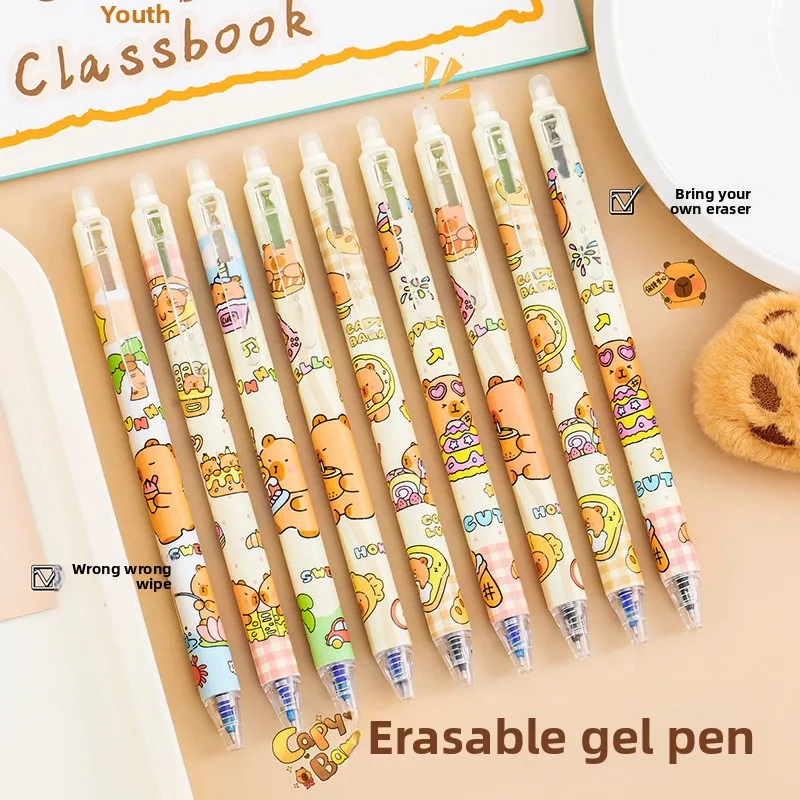 

12 шт., стираемая синяя кисть для капибары, ручка для вопросов, школьные канцелярские принадлежности, термо растирание, легко стираемая