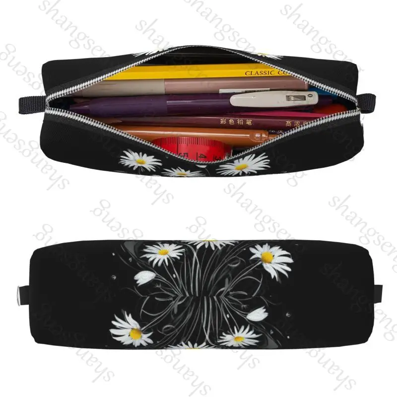 Daisy flowers Chamomile Leather Zipper Pencil Box Multifunctional Stationery Storage Bag Student Study Supplies Gift