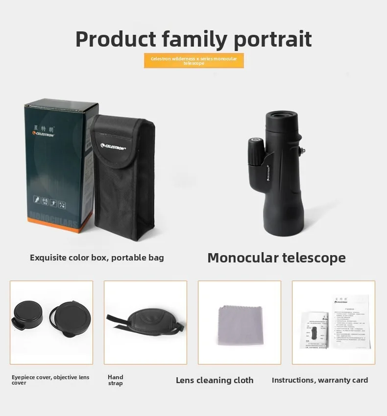 CELESTRON Originele krachtige telescoop 50 mm groot diafragma High Definition buitenkijktoestel 10x50 monoculair