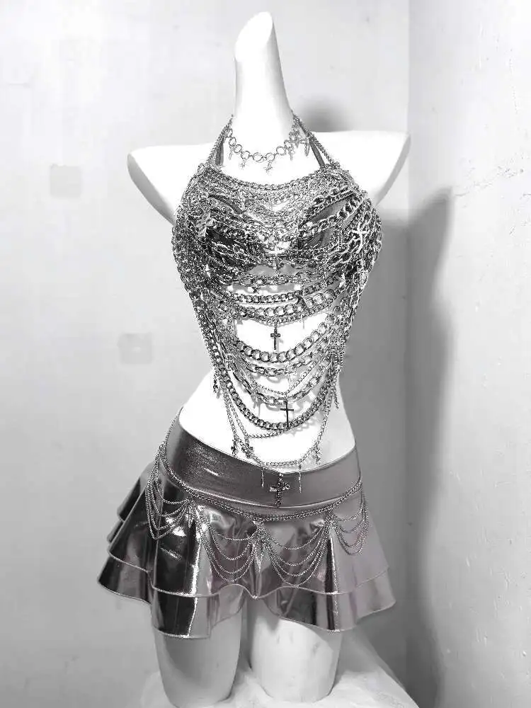 TDH Sottocultura Tecnologia futura Catena di ferro Croce Catena cava Giunzione Set da ragazza calda in argento sexy